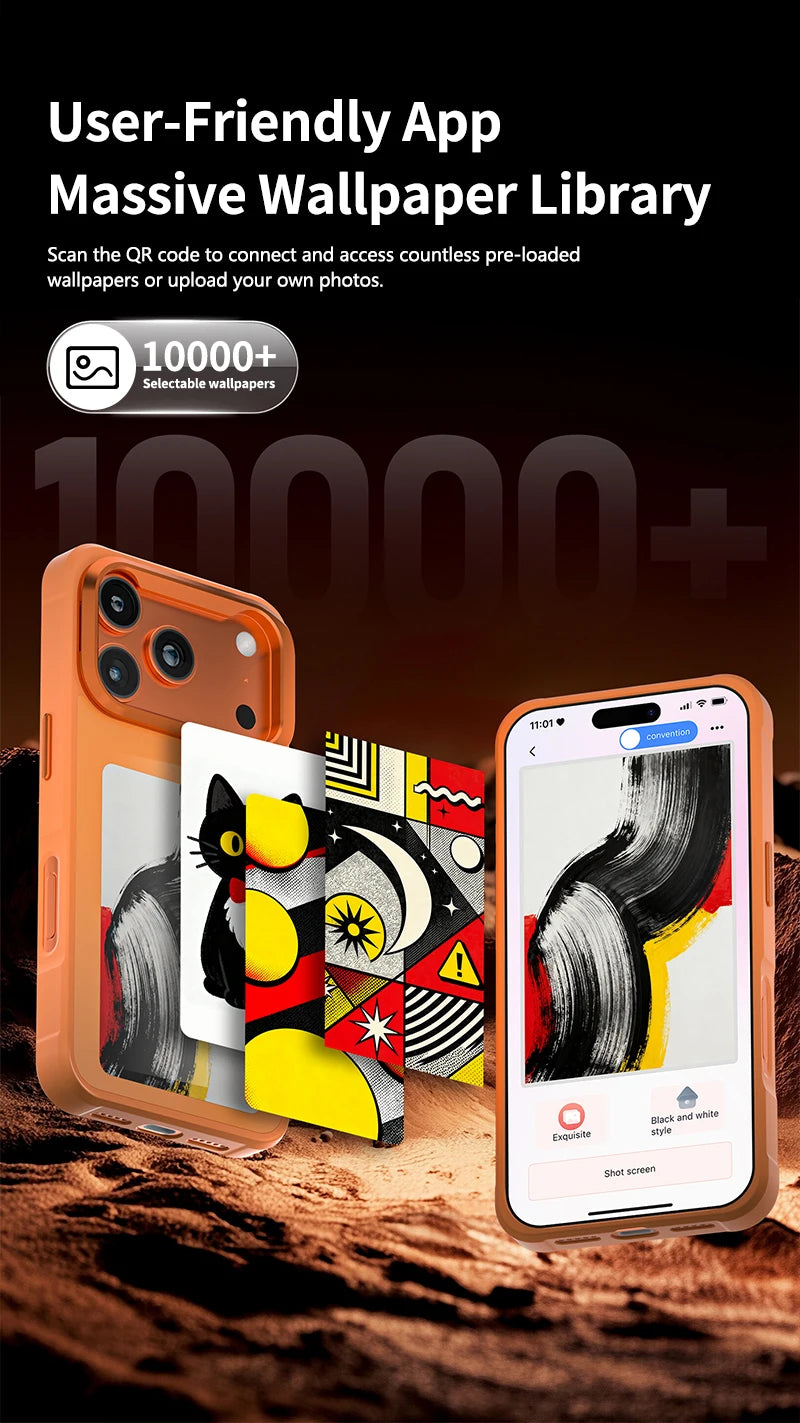 New E ink 4.0 inch Screen Digital Case for iPhone 17 16 15 14 13pro max NFC Photo Custom Funda Mobile Back Cover With Bracket