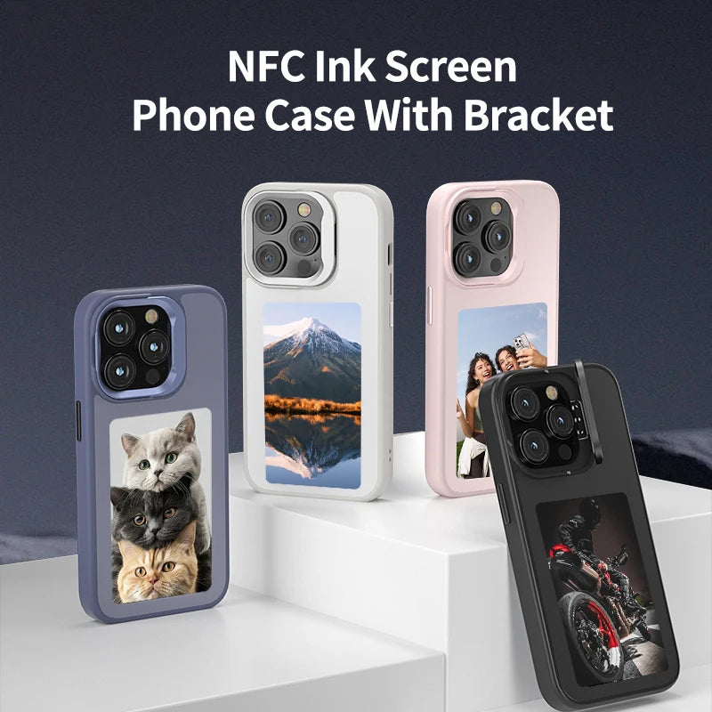 New E ink 4.0 inch Screen Digital Case for iPhone 17 16 15 14 13pro max NFC Photo Custom Funda Mobile Back Cover With Bracket