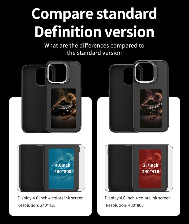 New E ink 4.0 inch Screen Digital Case for iPhone 17 16 15 14 13pro max NFC Photo Custom Funda Mobile Back Cover With Bracket