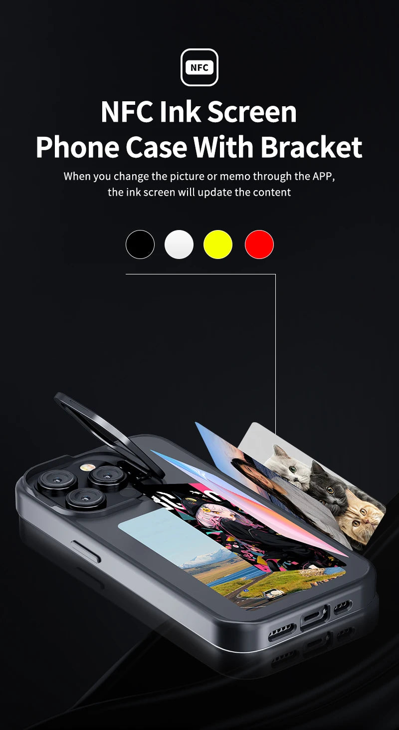 New E ink 4.0 inch Screen Digital Case for iPhone 17 16 15 14 13pro max NFC Photo Custom Funda Mobile Back Cover With Bracket