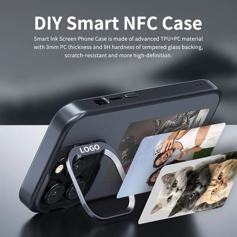New E ink 4.0 inch Screen Digital Case for iPhone 17 16 15 14 13pro max NFC Photo Custom Funda Mobile Back Cover With Bracket